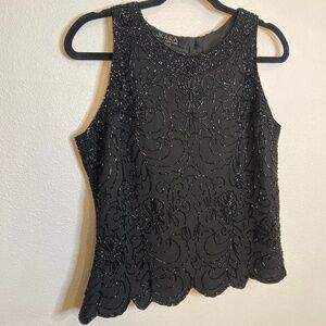 j kara vintage floral beaded scallop hem tank top